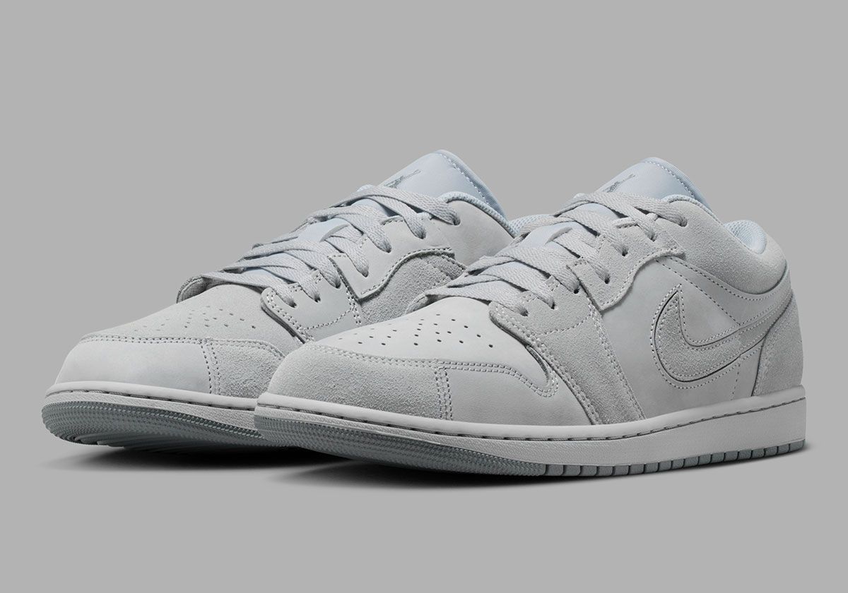 Air Jordan 1 Low SE Craft in Wolf Grey, showing suede and nubuck patchwork construction on toe and eyelet collar
