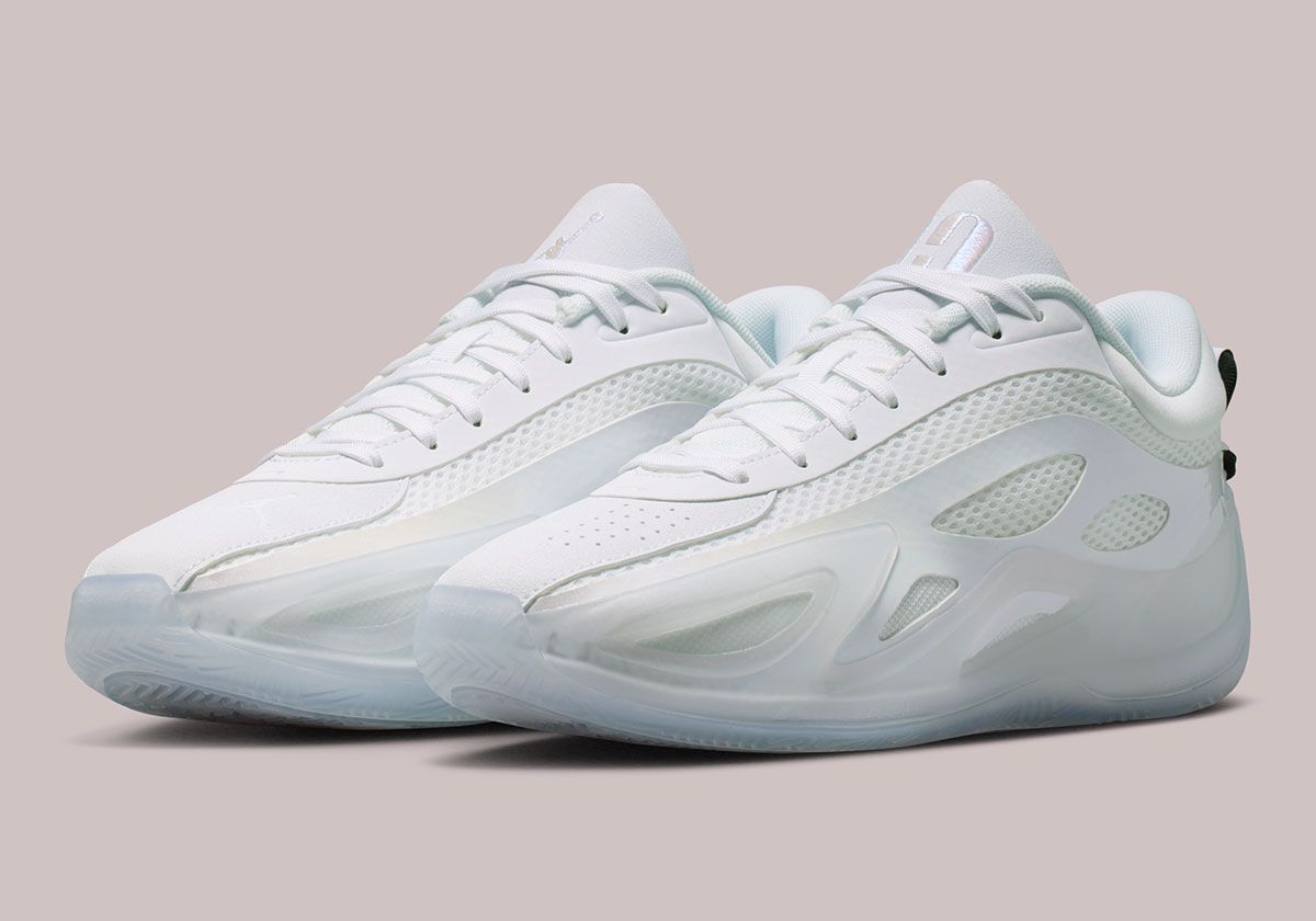 Jordan Heir Series 2 in all-white colorway, showcasing clean minimalist basketball sneaker design