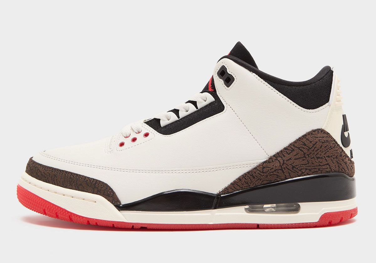 Air Jordan 3 'World's Best Dad' featuring brown and black mudguard pattern and translucent red outsole
