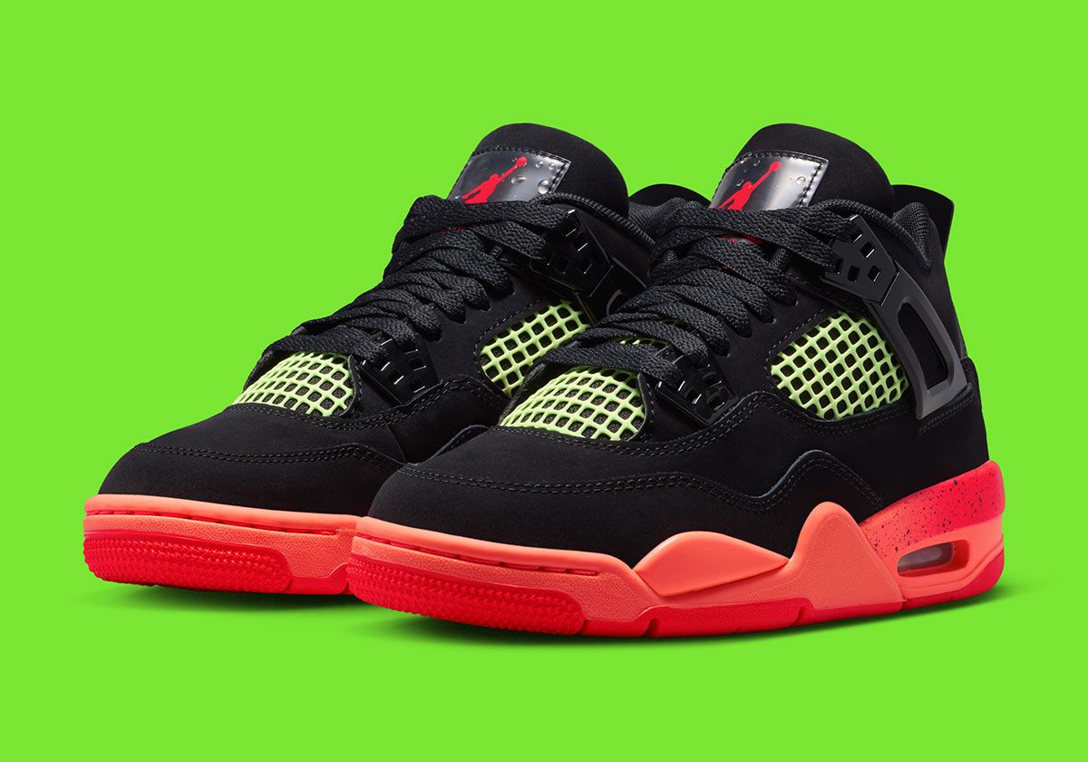 Air Jordan 4 Infrared 23 kids exclusive featuring black suede with Volt netting and gradient red sole detailing