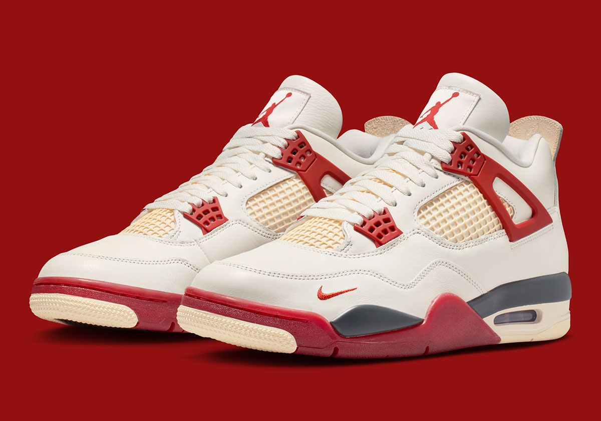Nigel Sylvester x Air Jordan 4 'Brick After Brick' in white and neutral colorway, lateral view