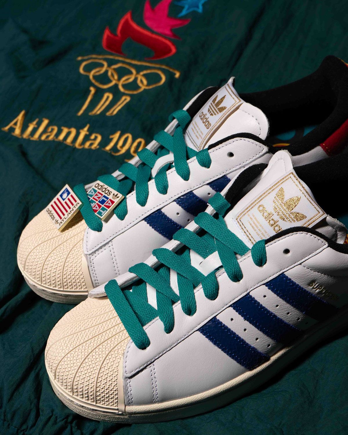 Sole Play x adidas Adistar Control 5 '404' with teal mesh, gold, orange and blue colorway inspired by 1996 Atlanta Olympics