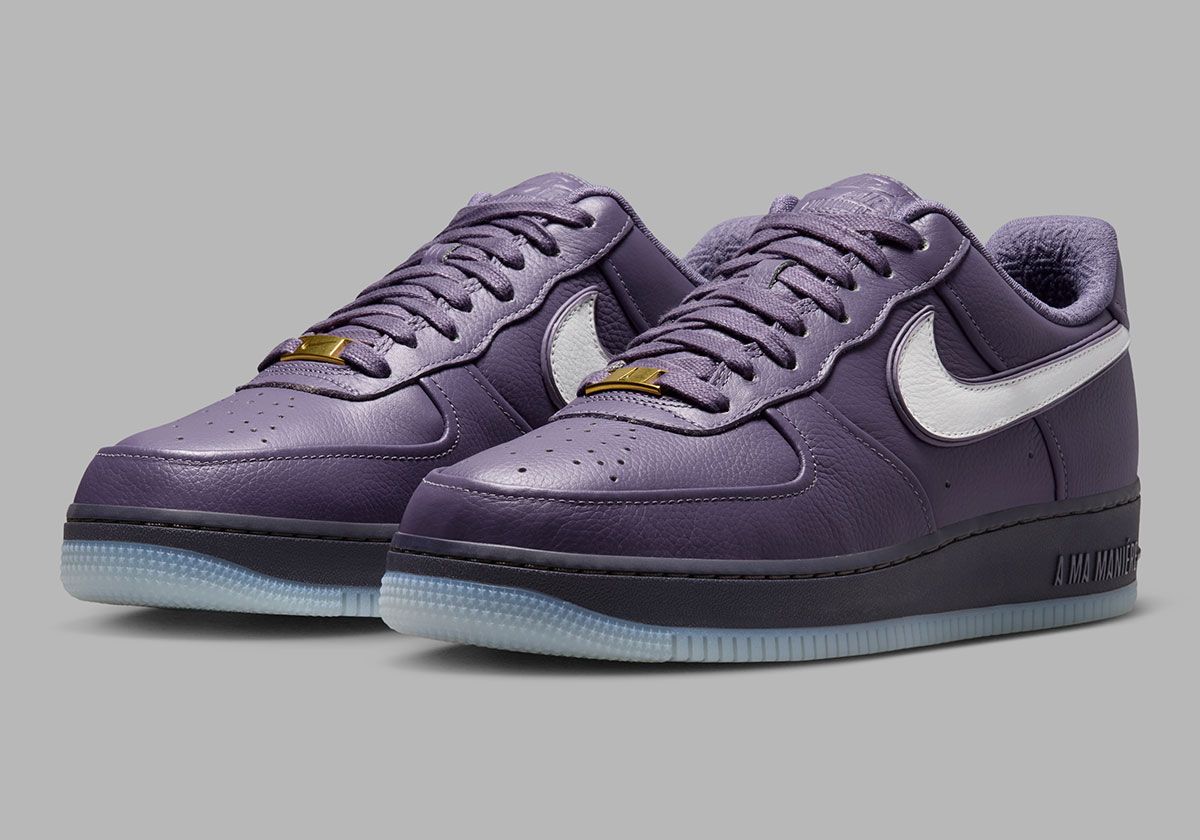 A Ma Maniere x Nike Air Force 1 Low in Violet Ore colorway, featuring double-ply Swoosh and embossed A letterform details
