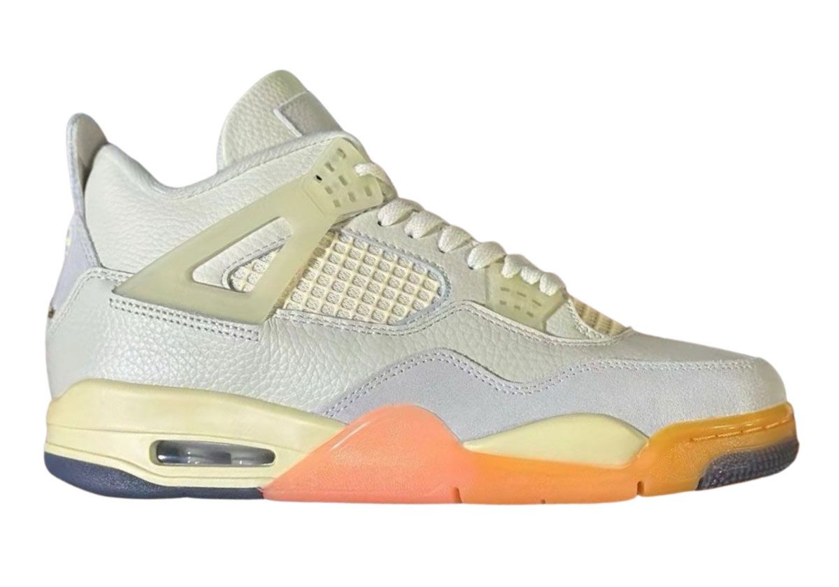 Air Jordan 4 'Birds of Paradise' with pebbled leather upper, semi-translucent TPU elements, and tropical-inspired mango and gold outsole