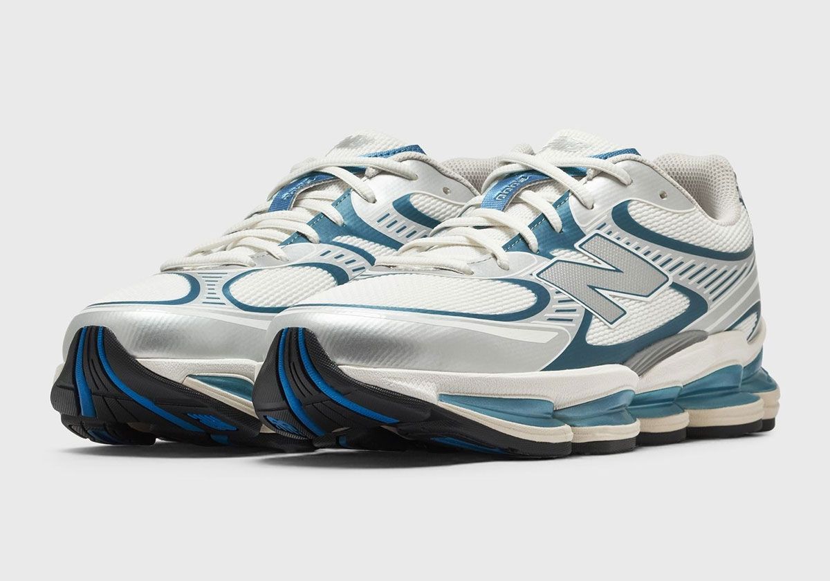 New Balance 2000 in white, silver chrome, and black colorways displaying ABZORB cushioning technology