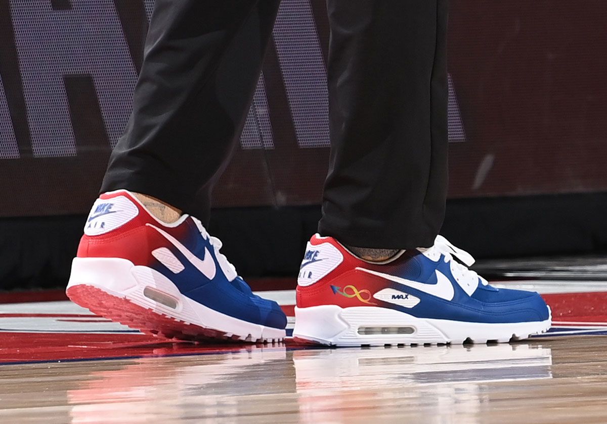 Custom Nike Air Max 90 worn by NBA head coach as part of Autism Acceptance Month campaign, available at Sotheby's auction