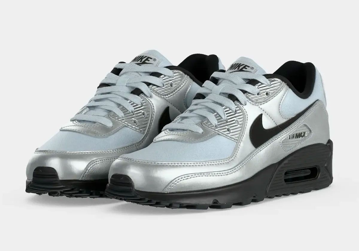 Nike Air Max 90 Scorpion in grey, black, and chrome with mesh toe box and scorpion logo backtab