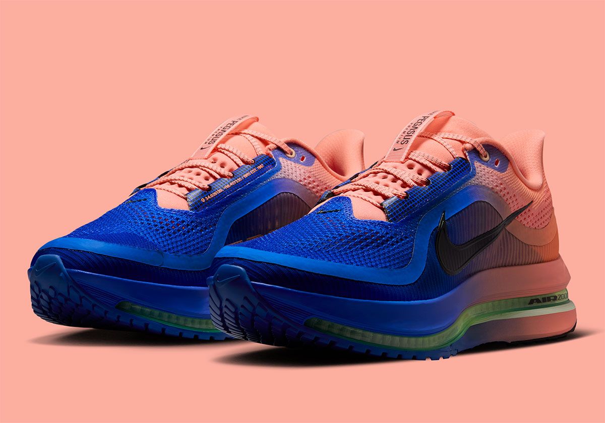 Nike Pegasus Premium in Racer Blue to Atomic Pink gradient upper with volt cushioning