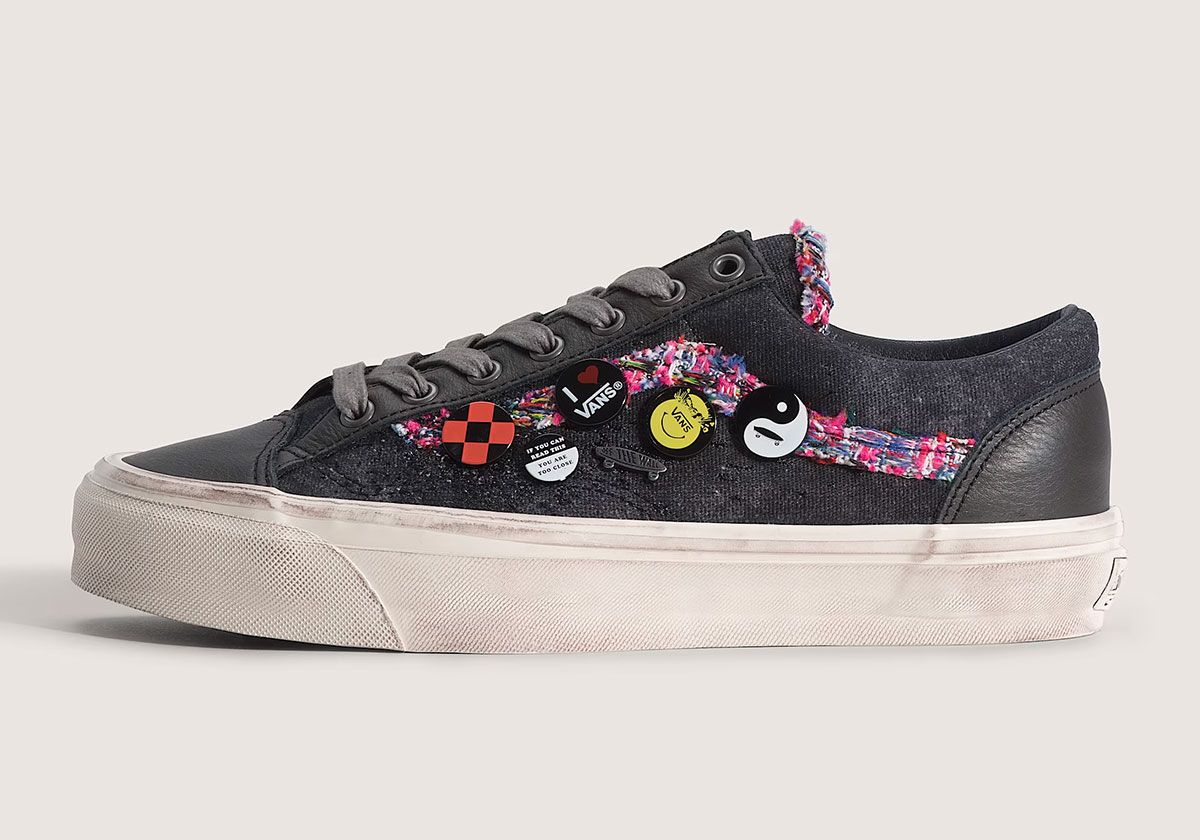 Vans Old Skool 36 'Souvenir' in black with boucle sidestripe and distressed sole detail