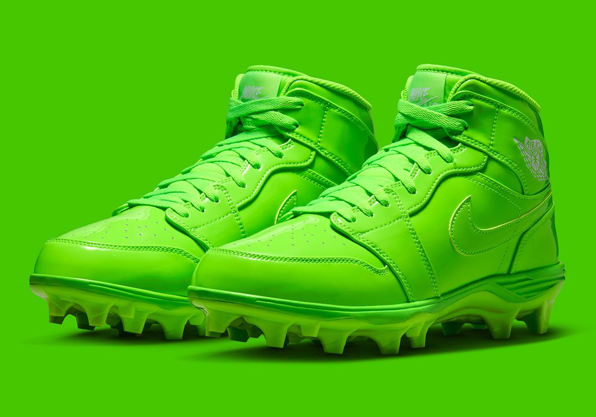 Nike Air Jordan 1 TD in Electric Green, shown in High and Low silhouettes with patent leather detailing and white branding