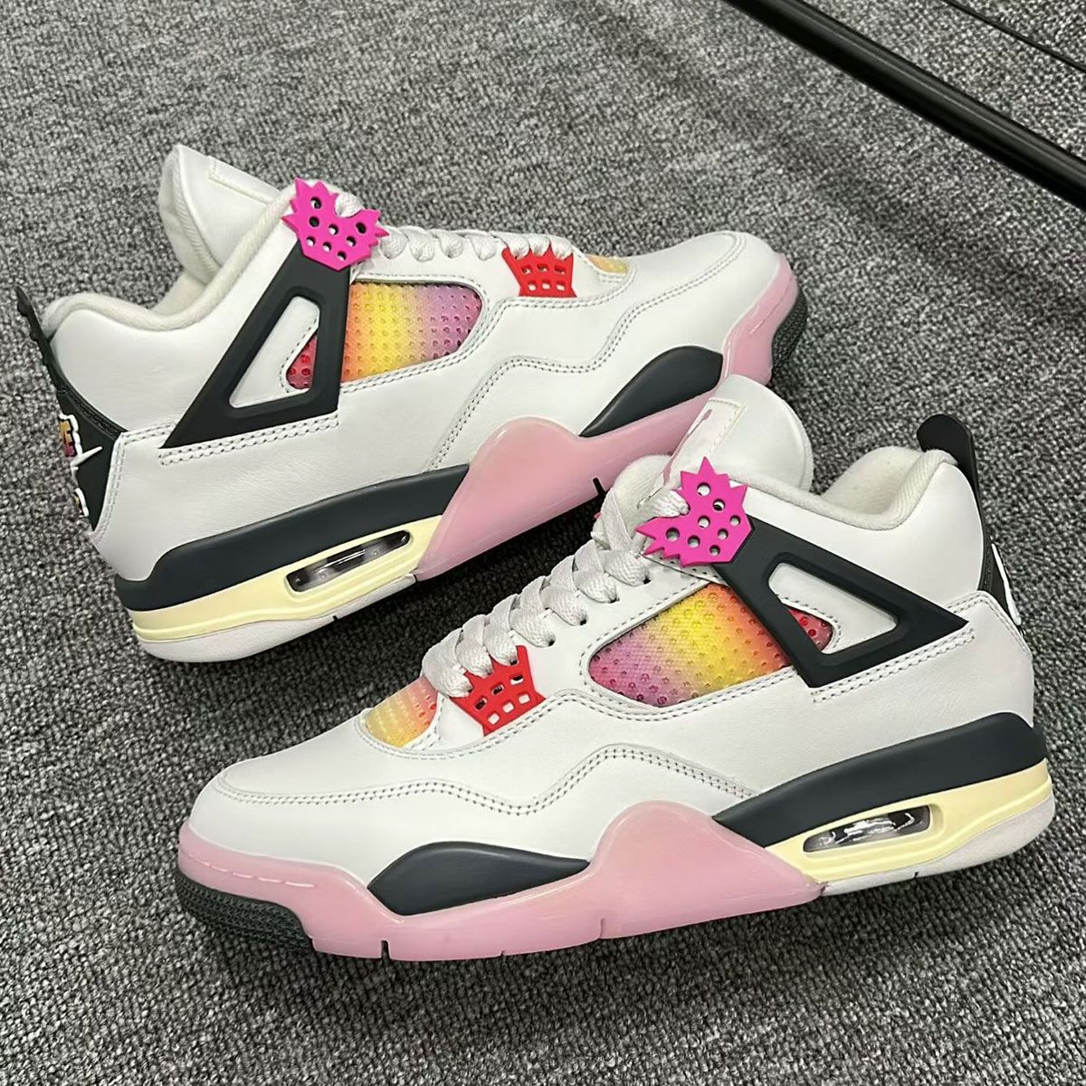 Air Jordan 4 'Comic' featuring Fire Pink text bubble eyestay and comic book-inspired bubble lettering on Off White leather upper