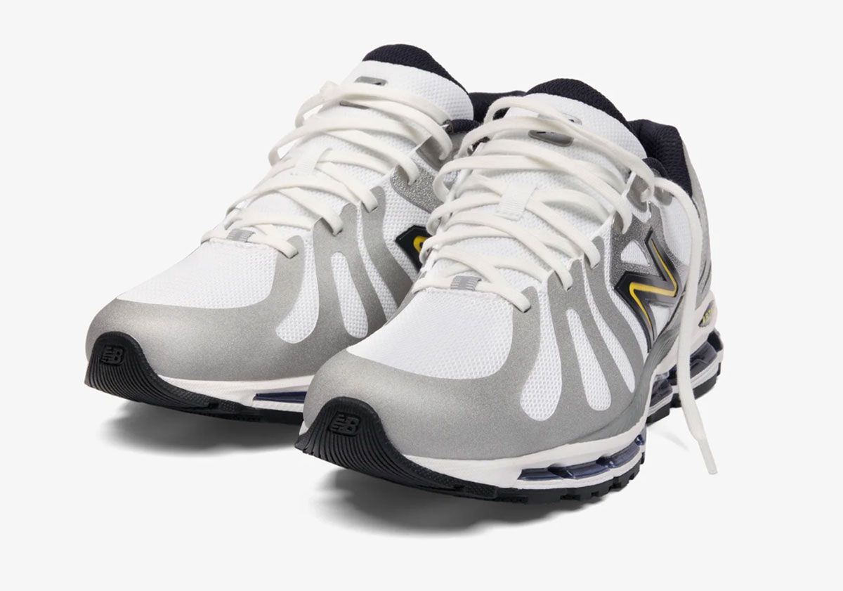 JJJJound x New Balance 1890 white and grey colorway with yellow trim detail