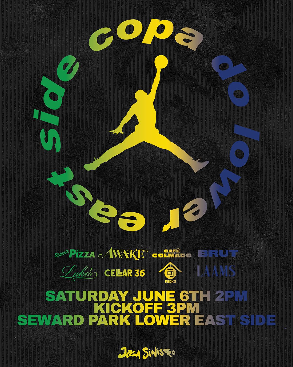 Copa Do Lower East Side tournament poster featuring Jordan Brand and Awake NY branding at Seward Park