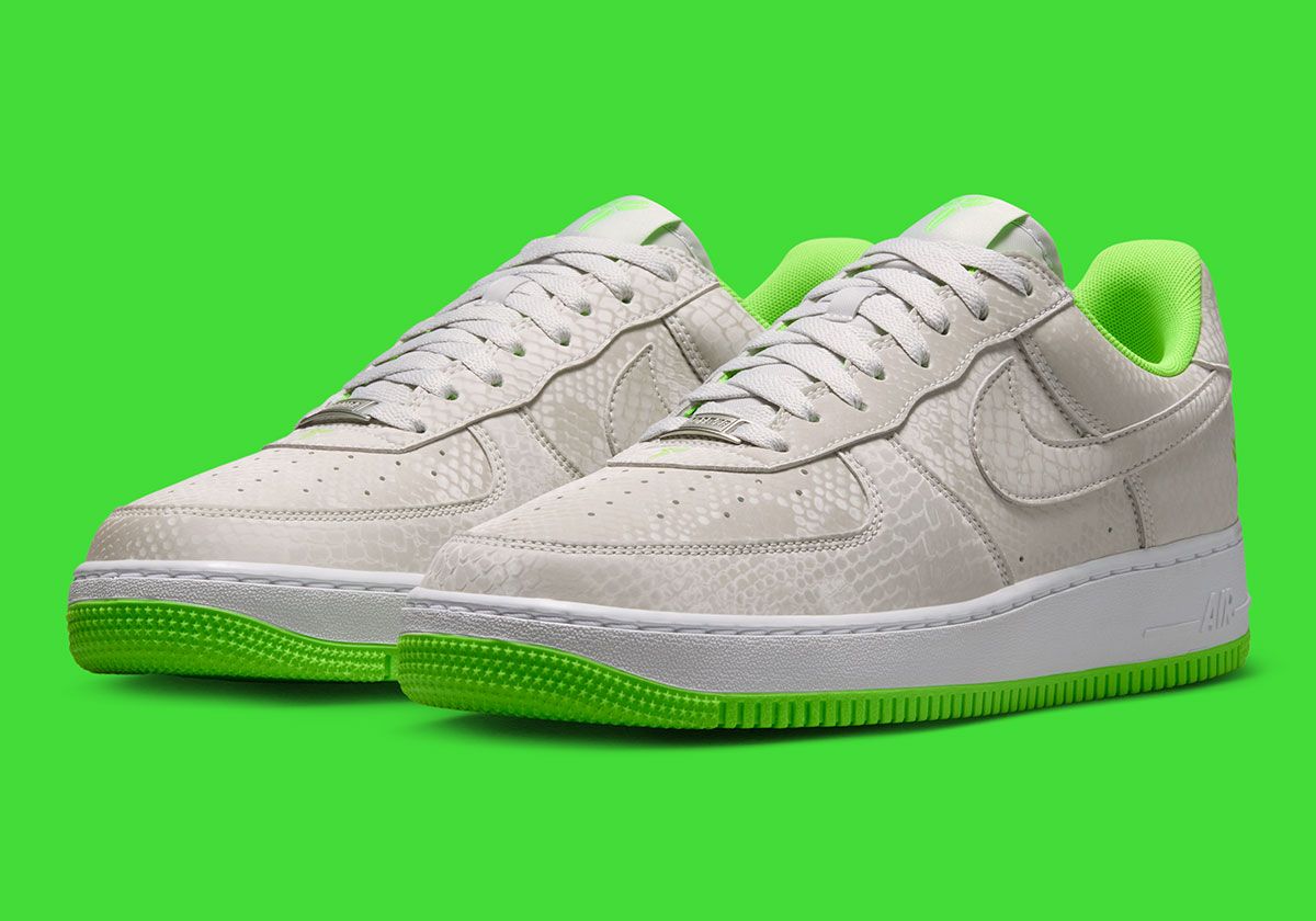 Nike Air Force 1 Low in Vast Grey with Electric Green accents and snakeskin detailing, Kobe Bryant collaboration