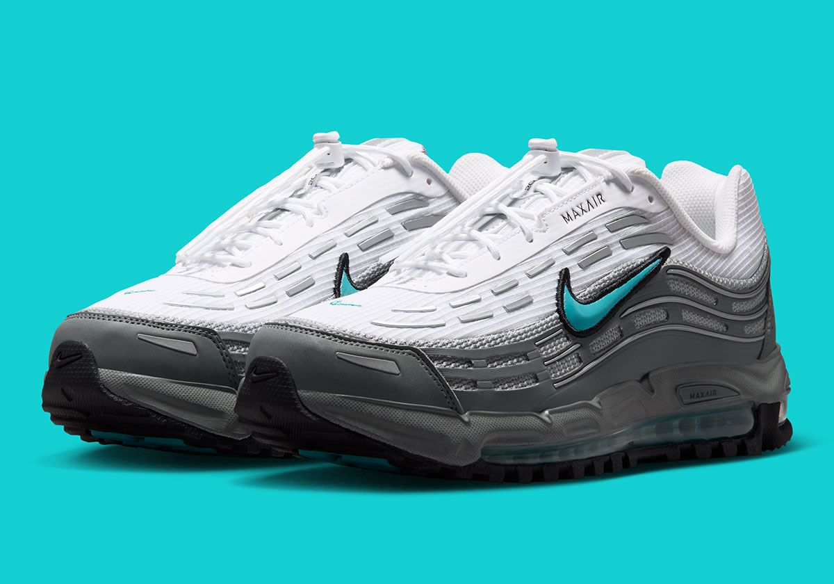 Nike Air Max TL 2.5 Dusty Cactus sneaker with grey lower, white upper, and teal Swoosh accent