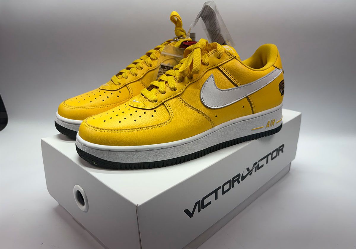 Victor Victor x Nike Air Force 1 Low in yellow canvas with white Swoosh and black outsole, worn by Victor Wembanyama