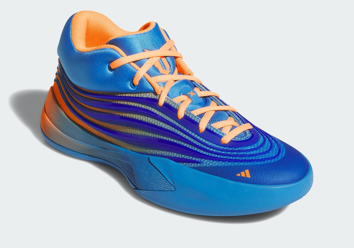 adidas Dame X Fall 2026 blue and orange gradient colorway on white background