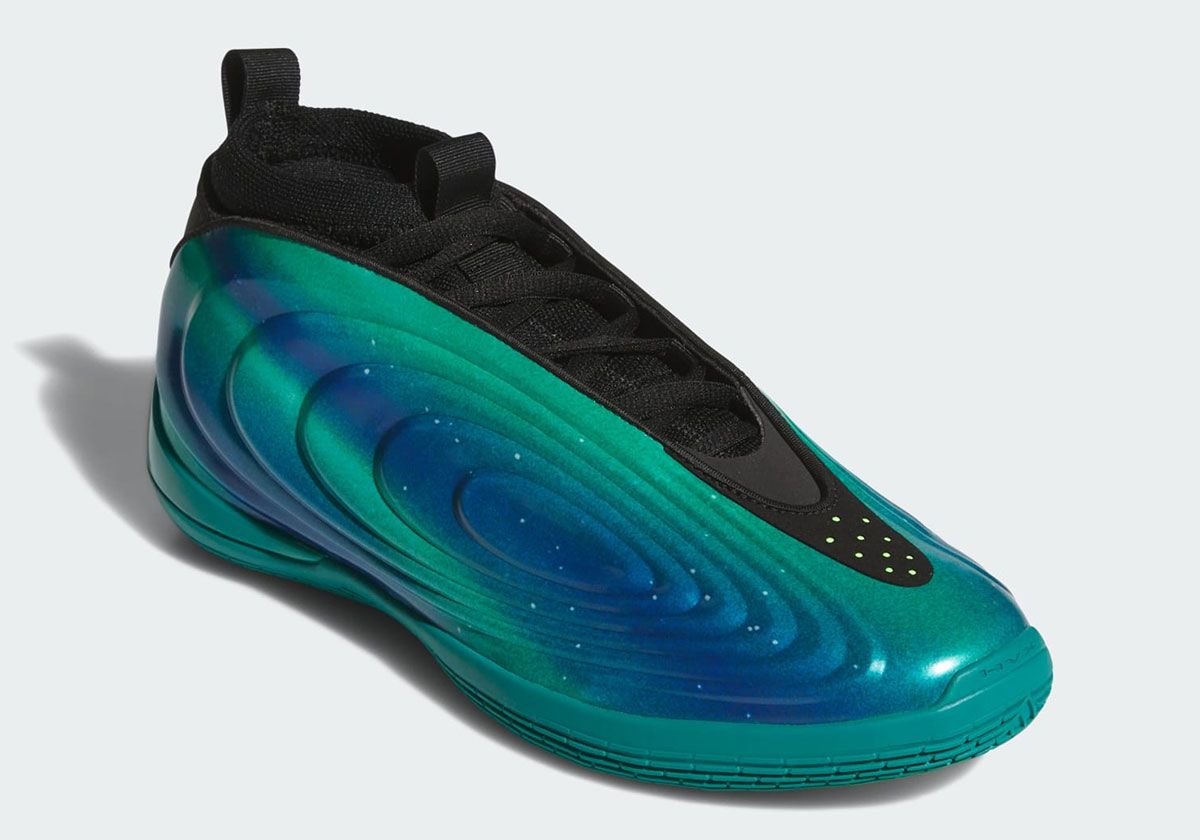 adidas Harden Vol. 10 'Northern Lights' featuring blue, teal, and neon green colorway