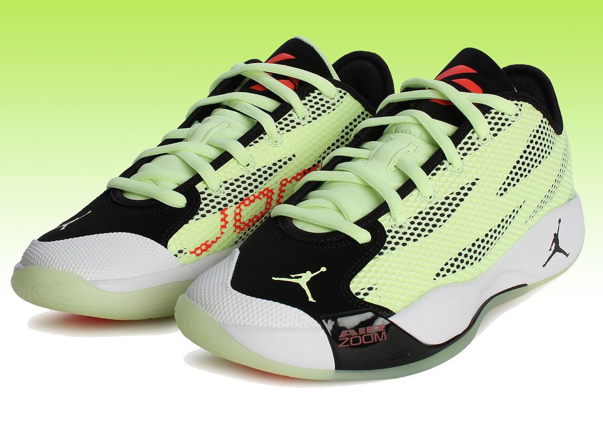 Jordan Luka .77 in Barely Volt and Infrared 23 colorway with jet-black midline accents