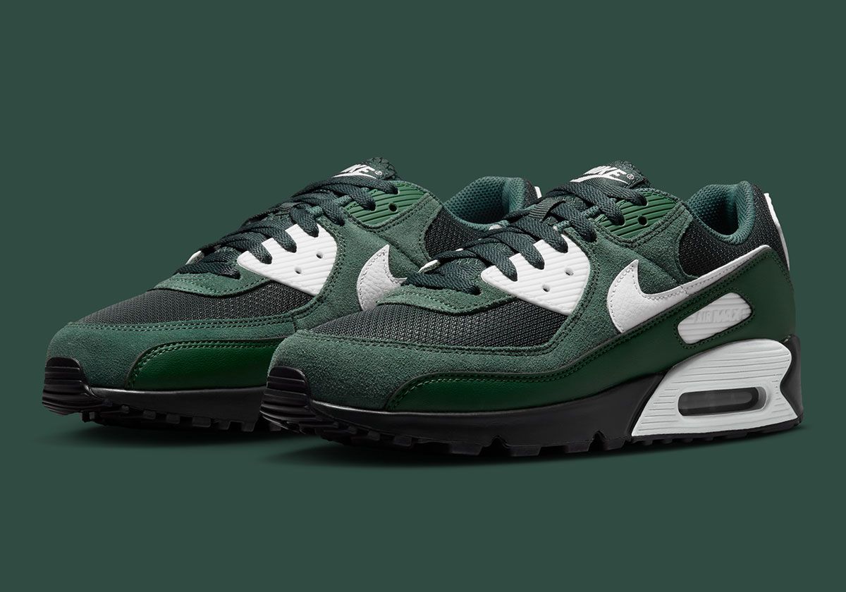 Nike Air Max 90 in Black Spruce and Vintage Green colorway inspired by Michigan State athletics