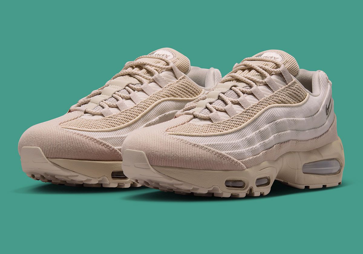 Nike Air Max 95 Cream Canvas with full canvas upper and monochromatic cream and light brown colorway