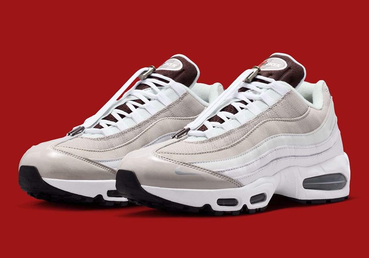 Nike Air Max 95 SE "Mystic Dates" side profile showing College Grey overlay and metal lace locks