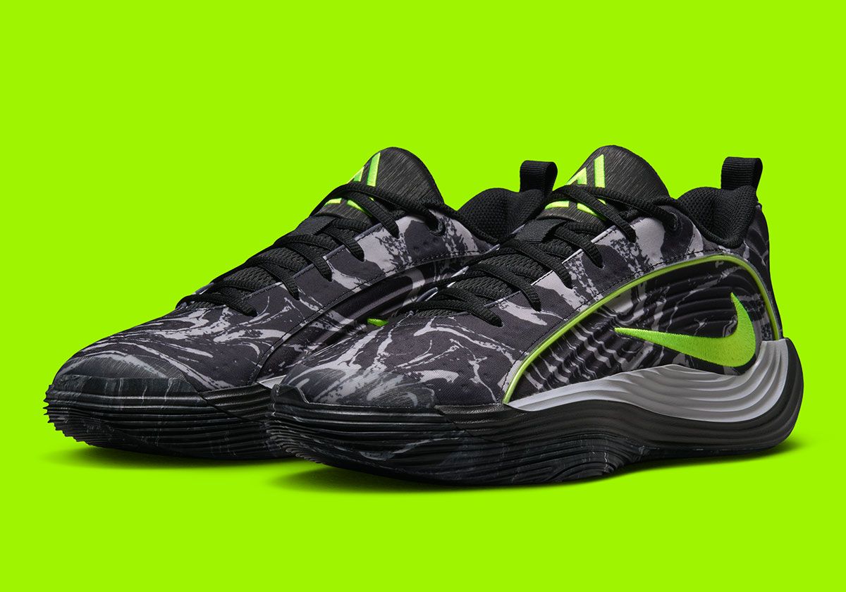 Nike Giannis Immortality 5 Light Smoke Grey featuring digi-camo upper with volt trim