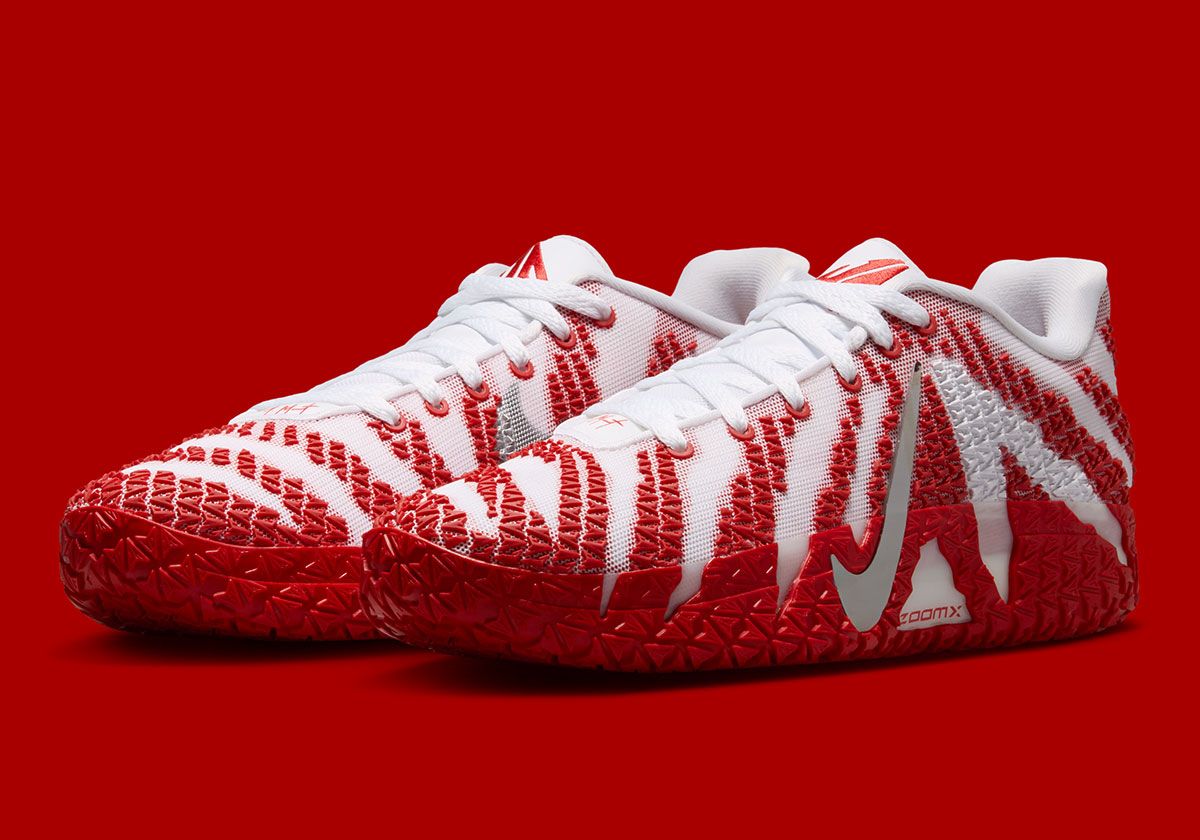 Nike Ja 3 University Red sneaker with white mesh upper, red TPU detailing, and metallic silver Swoosh branding