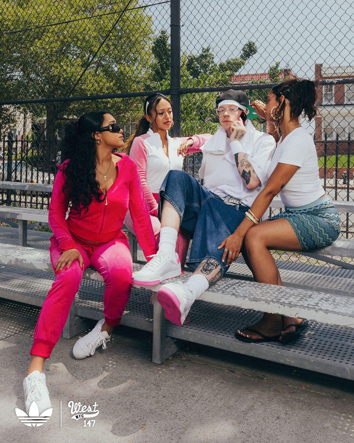Adidas Rod Laver in hot pink with white mesh upper and pink heel tab, displayed from multiple angles