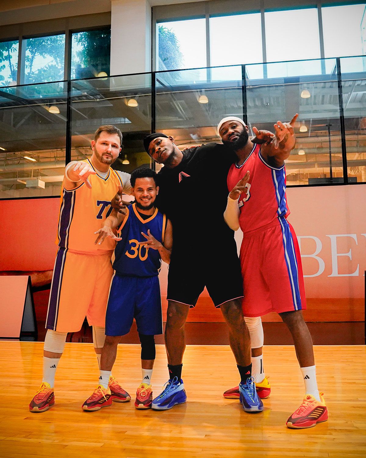 Anthony Edwards wearing adidas Anthony Edwards 2 'Magpakitang Gilas' alongside NBA lookalikes in adidas Believe That 1 'Tibay Ng Lahi' during Manila activation