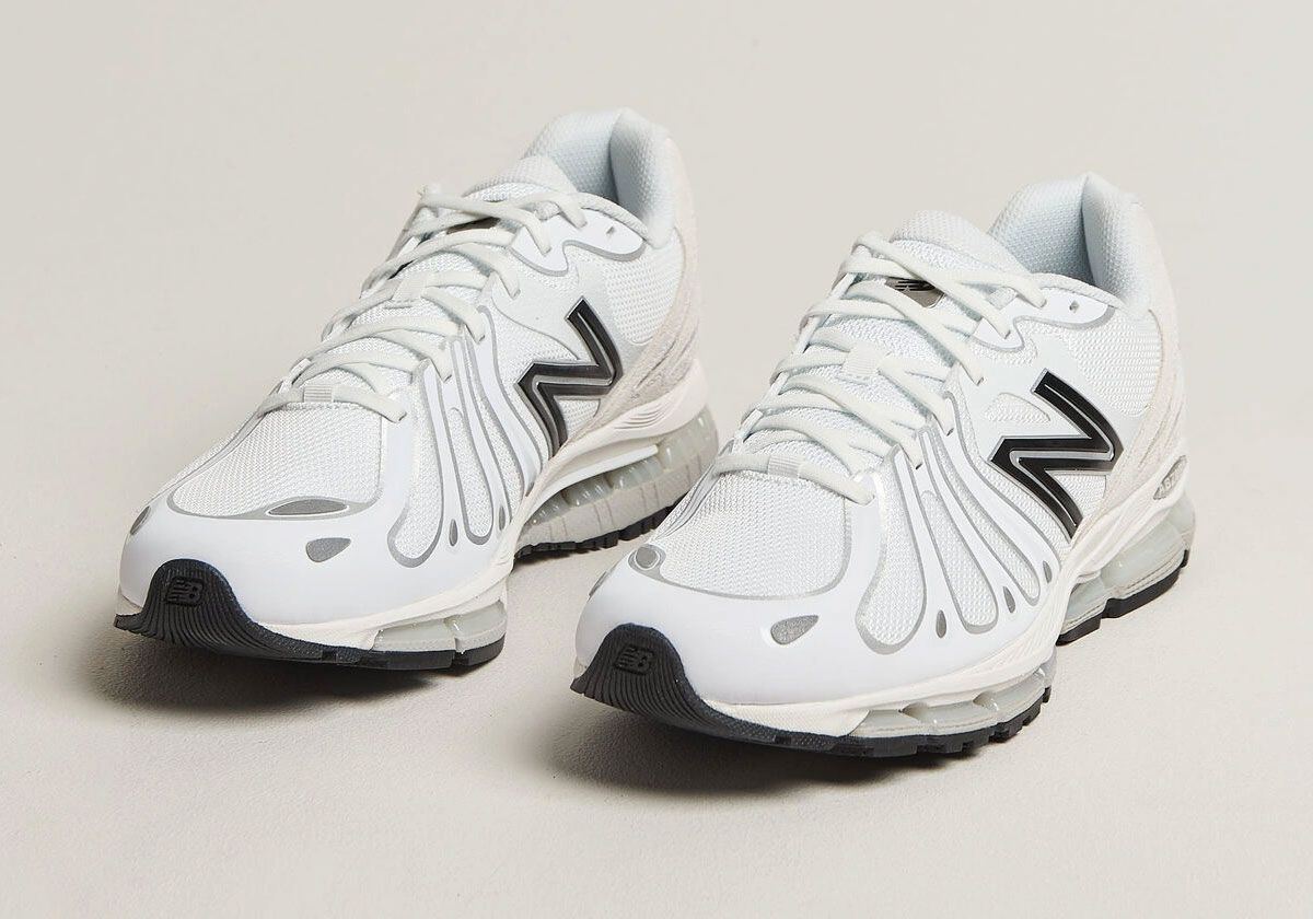 New Balance 1890 in White and Grey colorway, showcasing exposed ABZORB cushioning and metallic silver overlays