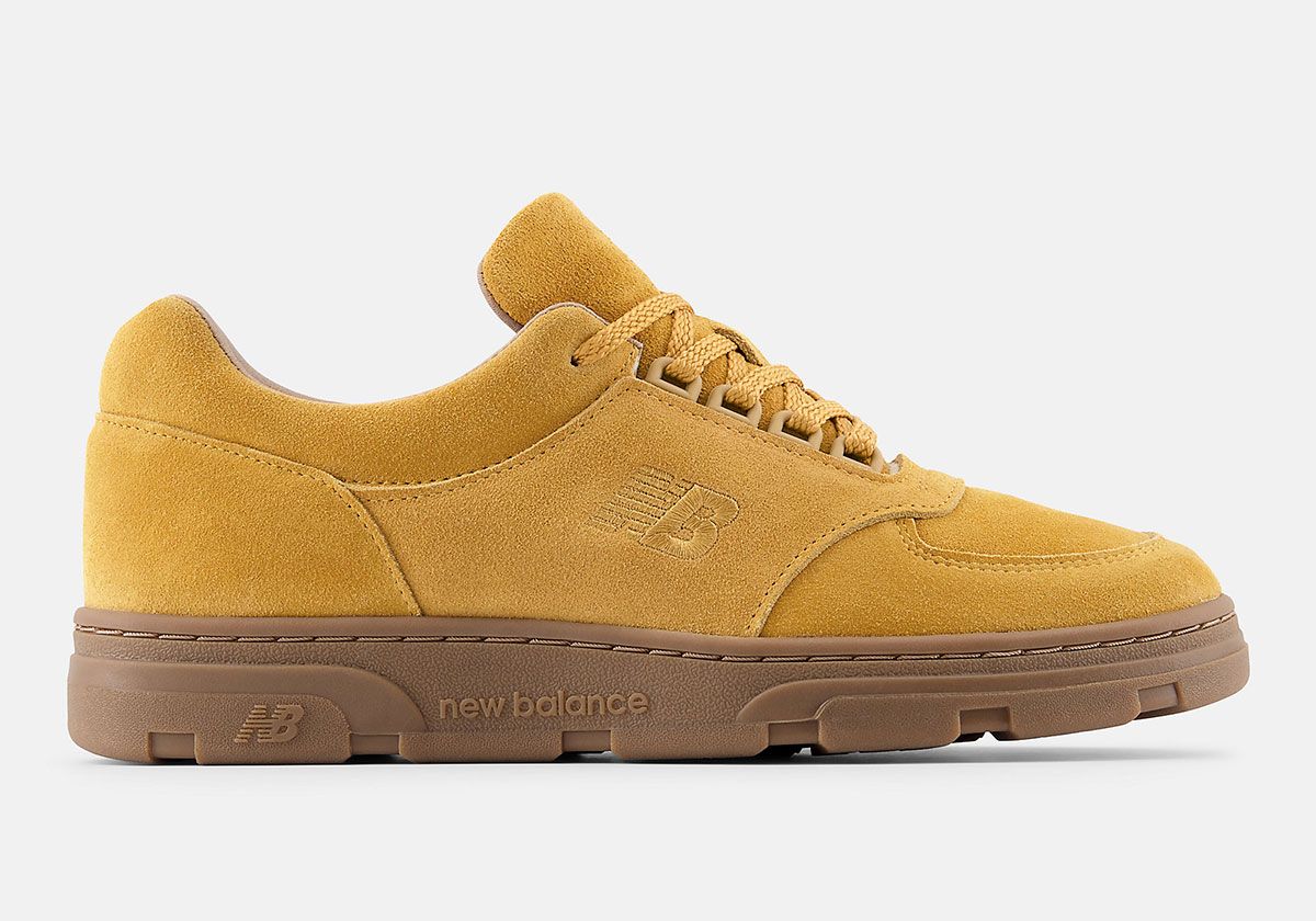 New Balance Allerdale Chai Tea in turmeric suede with grey collar and gum sole