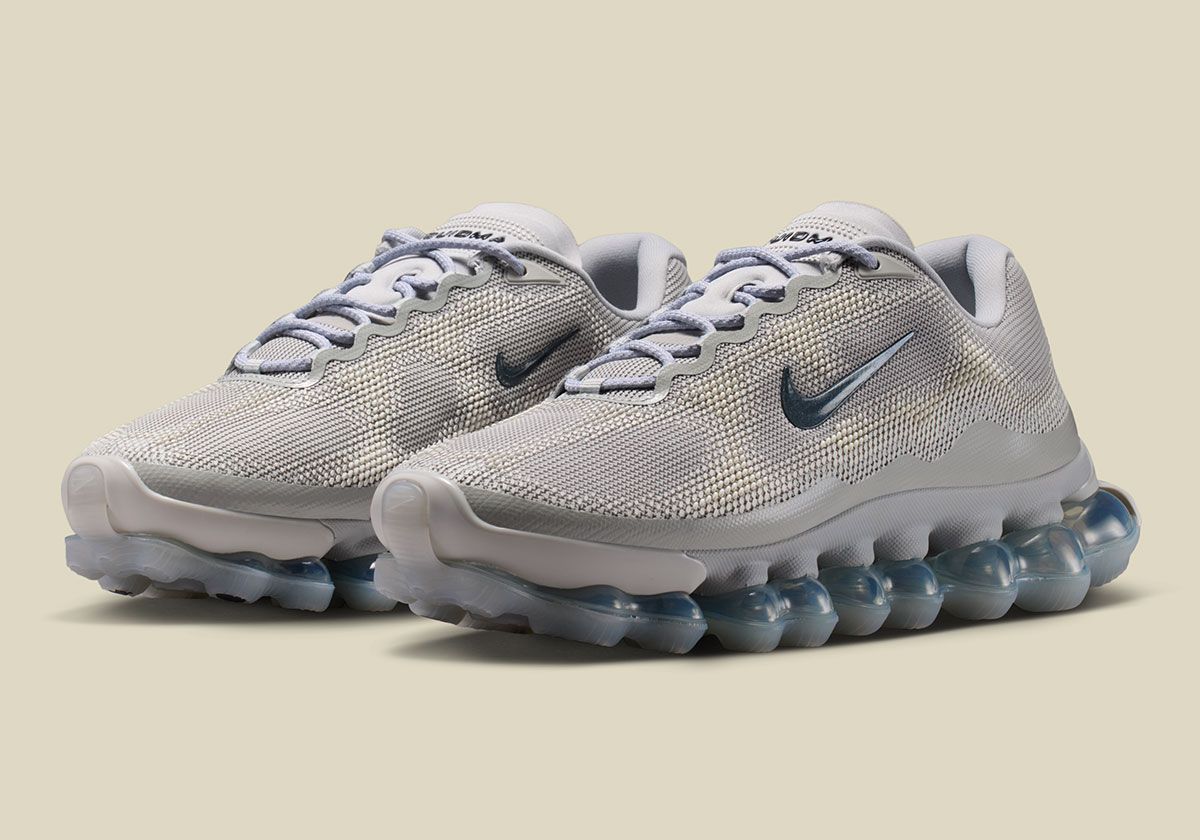 Nike Air Liquid Max Grey Fog colorway featuring Platinum Tint platform and Dynamic Air pod system