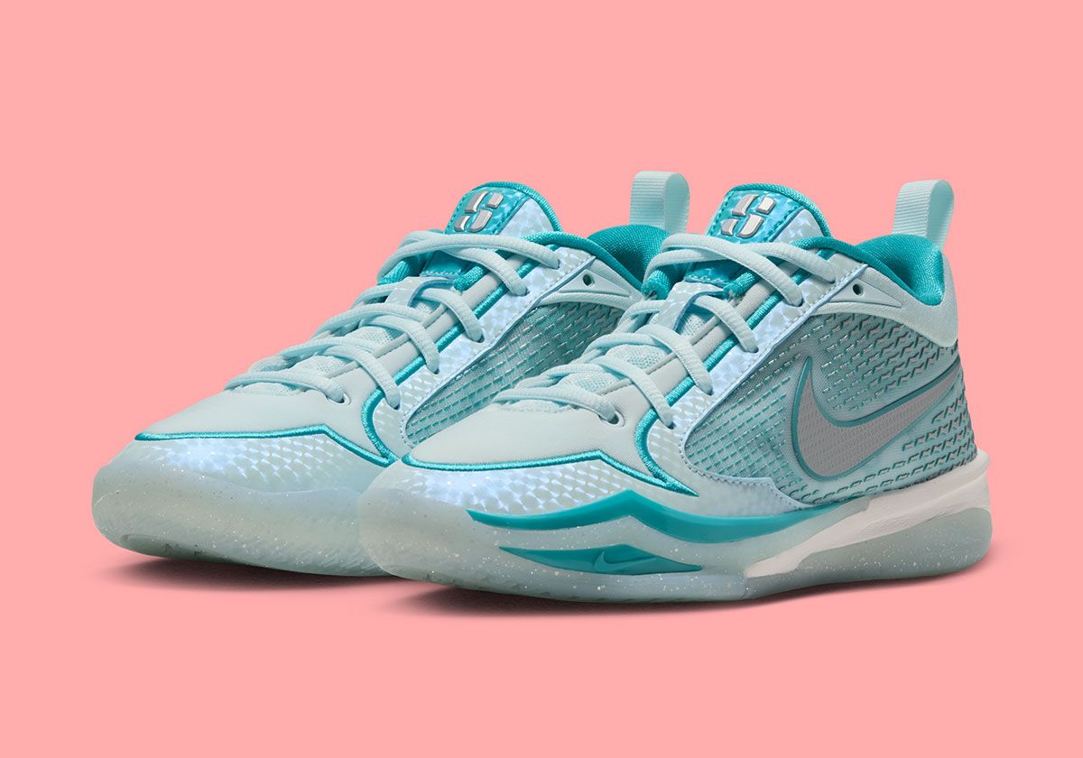 Nike Sabrina 4 GS King of the Court in Glacier Blue and Cactus Green, side profile view