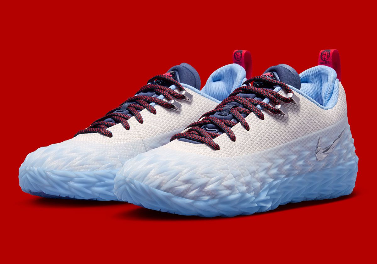 Nike S.T. Charge Detroit Tough in icy blue and red with metallic silver Swoosh, featuring Cade Cunningham's number 2 at heel
