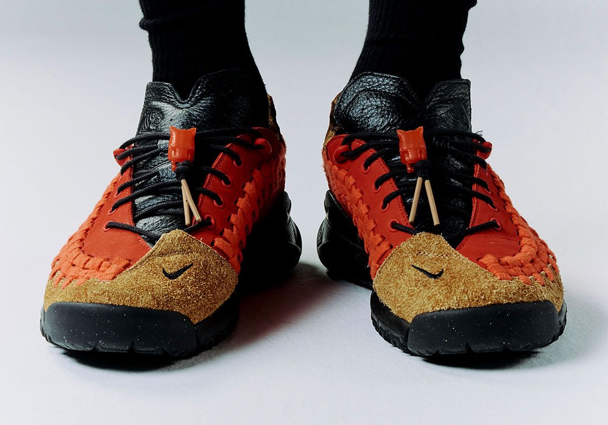 Nike Homescape Woven in Chile Red with orange leather paneling and Ginger suede toebox, designed by Soulgoods