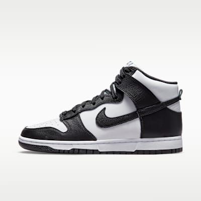 Nike Dunk High Retro in classic colorway, full lateral view showing padded collar, perforated leather panels, and rubber cupsole
