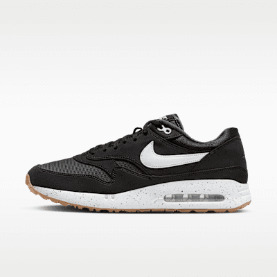 Nike Air Max 1 '86 OG G in Black/Anthracite/Gum Medium Brown, side profile showing visible Air unit and gum sole