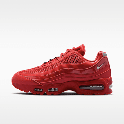 Nike Air Max 95 Big Bubble in University Red, White, and Black colorway showing enlarged bubble midsole unit and classic three-color blocking