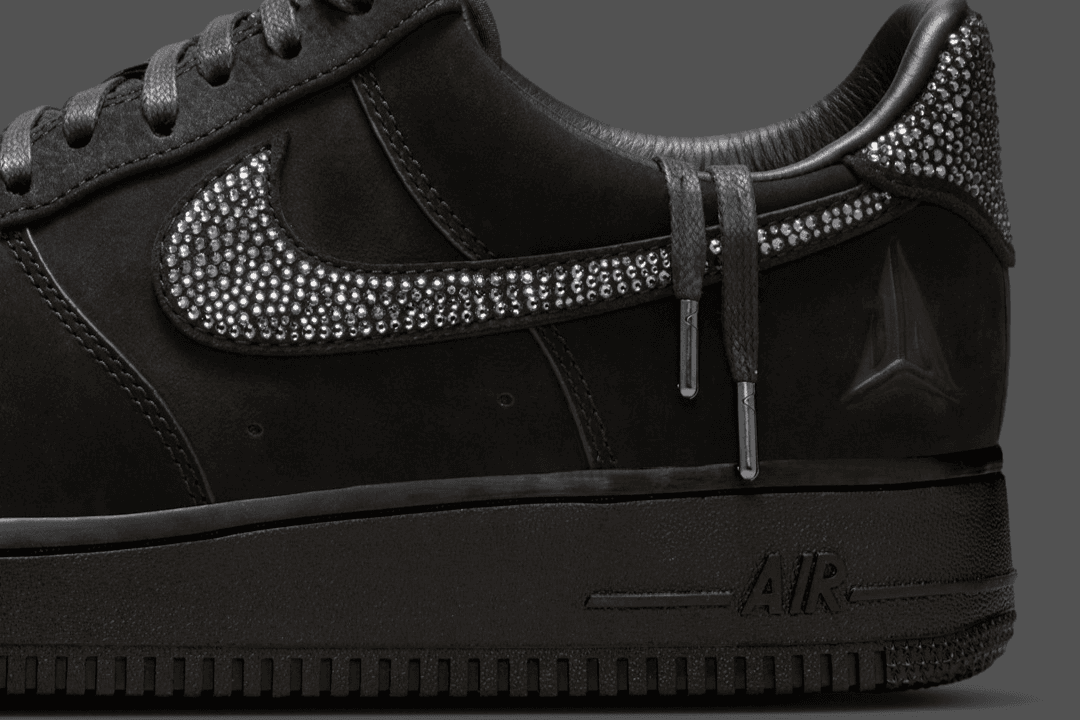 Swarovski x Ja Morant Nike Air Force 1 Low in black leather with metallic silver crystal detailing