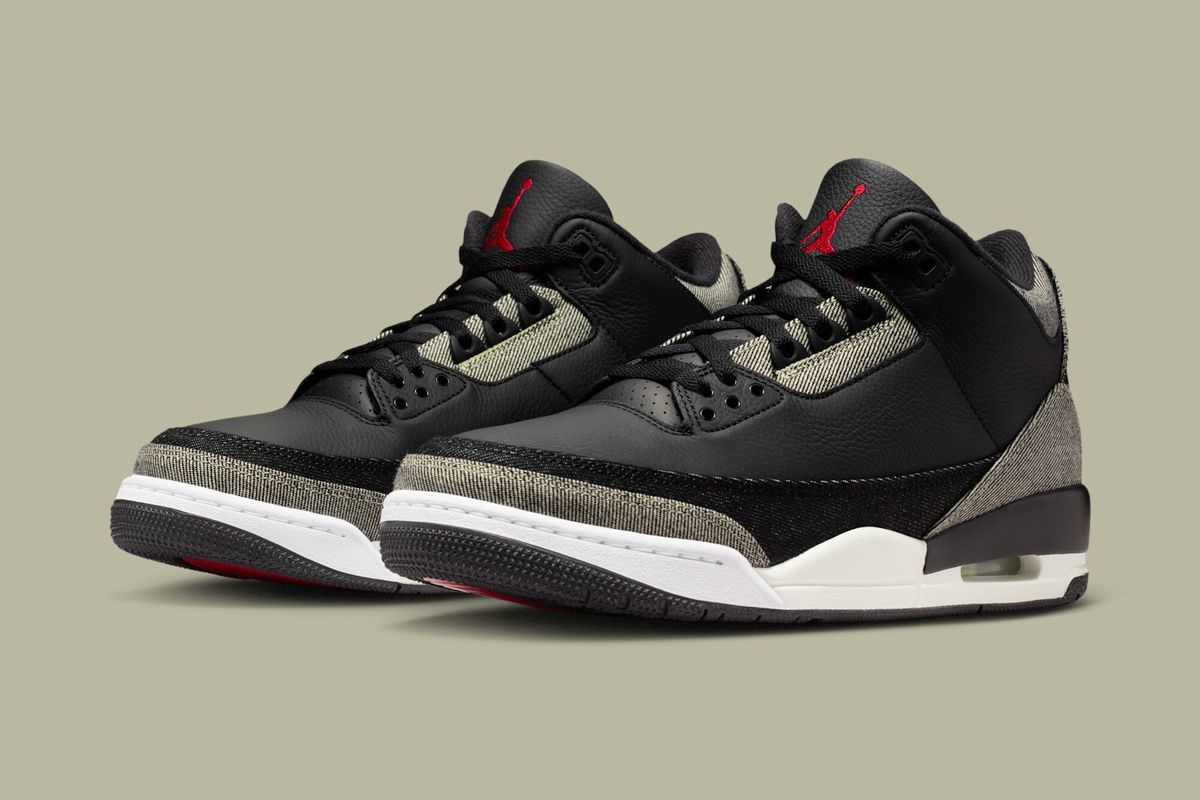 Levi's x Air Jordan 3 SP in Black Denim, featuring black denim construction throughout the silhouette