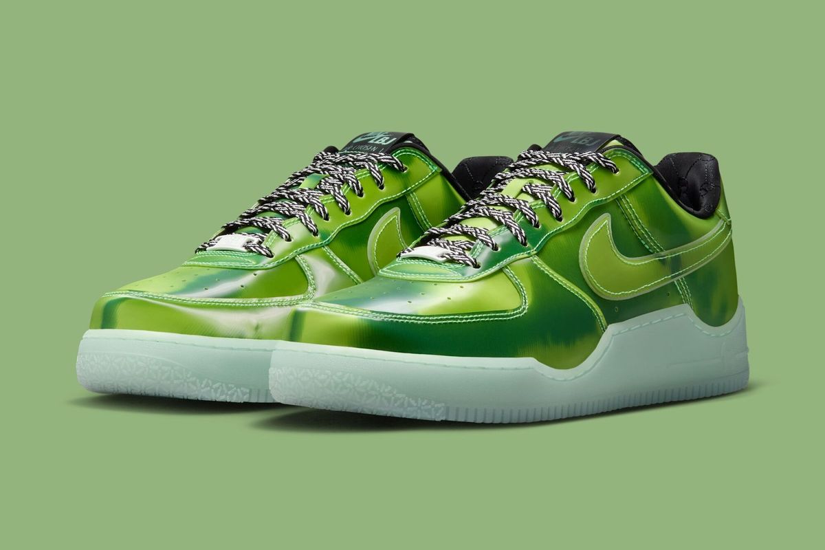 Nike Air Force 1 Low in Voltage Green colorway designed in collaboration with LeBron James