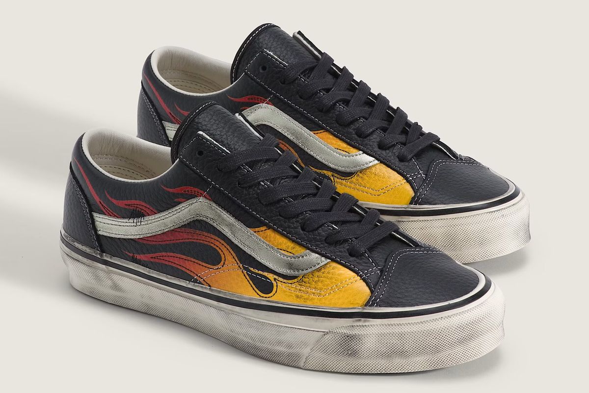 Vans Old Skool 36 Archive Flame Pack in black colorway, side profile view