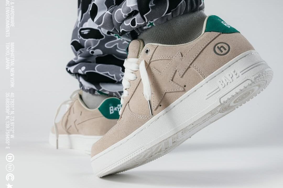 Hidden NY x BAPE STA in suede colorway, featuring tactile material construction across the upper
