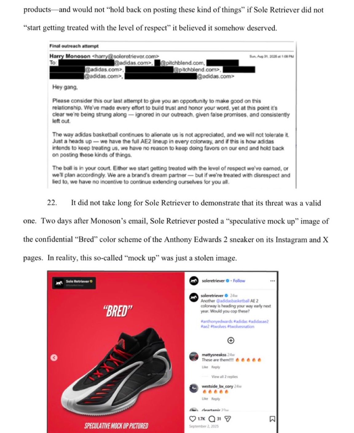 adidas Anthony Edwards AE2 sneaker at center of trade secret lawsuit against Sole Retriever - detail view 1