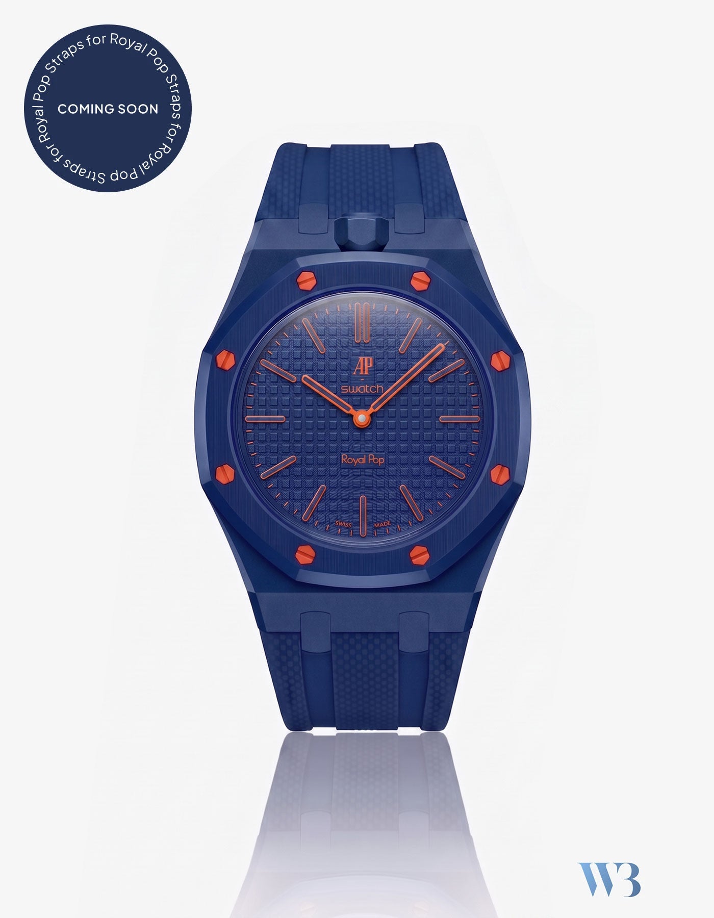 Wristbuddys Orenji Hachi orange rubber strap — wrist conversion for the Swatch x Audemars Piguet Royal Pop pendant.