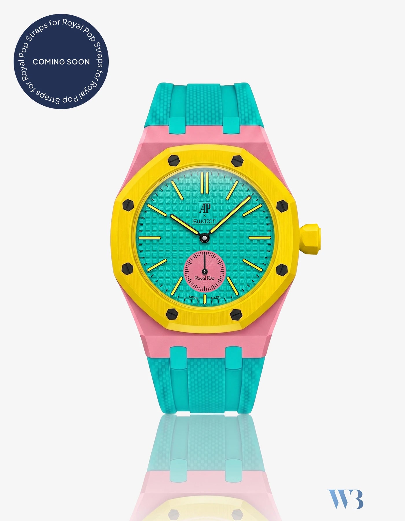 Wristbuddys Orenji Hachi orange rubber strap — wrist conversion for the Swatch x Audemars Piguet Royal Pop pendant. - detail view 2