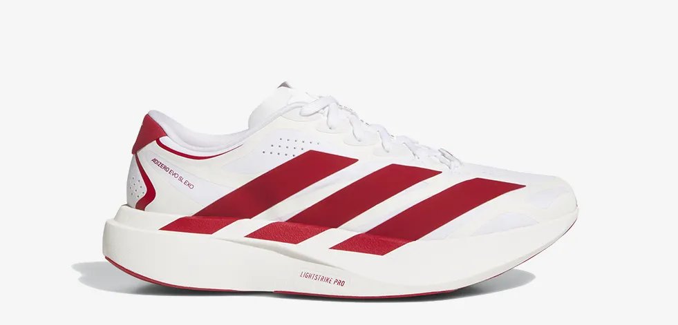 adidas EVO SL EXO in Tennessee colorway featuring white base, metallic silver exoskeleton, and orange Three Stripes with Volunteers branding - detail view 3