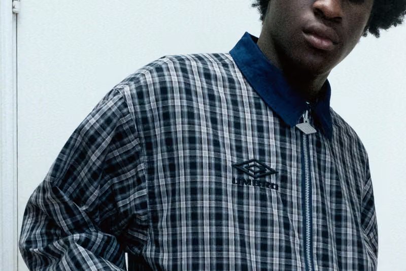 PLEASURES x Umbro capsule collection featuring oversized football shirts and track jackets inspired by 1990s British terrace and music culture
