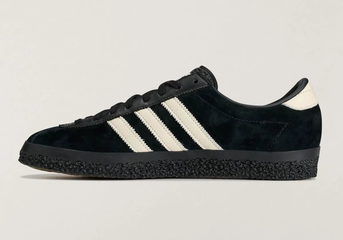 adidas Gazelle SPZL FC in black suede with white leather stripes and backtab, terrace-ready sneaker releasing September 25 - detail view 1